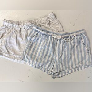 Aerie Chambray Drawstring Shorts Blue White Medium